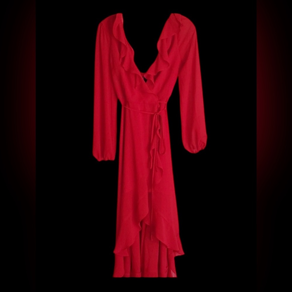 Elegant Red Ruffle Feminine Party Dress (4)